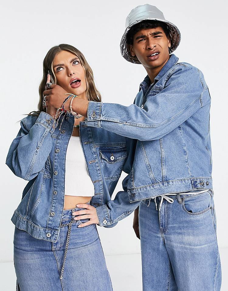 COLLUSION Unisex oversized denim jacket in stonewash blue